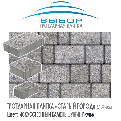 Тротуарная плитка Выбор "Искусственный камень", СТАРЫЙ ГОРОД Шунгит (260x160x60) — Выбор