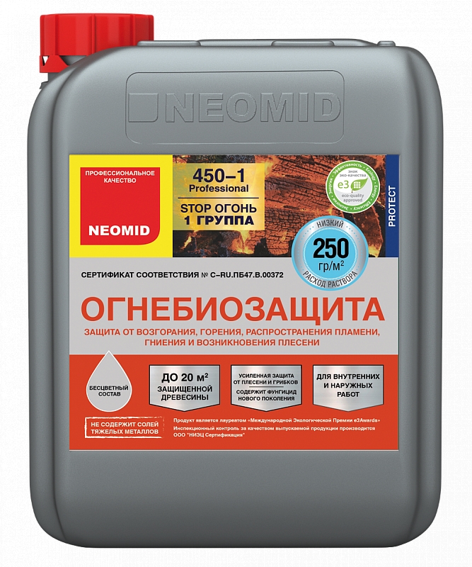 Огнебиозащита NEOMID 450-1 (1-2 группа) 10 кг, тонированный (канистра) — Grandline