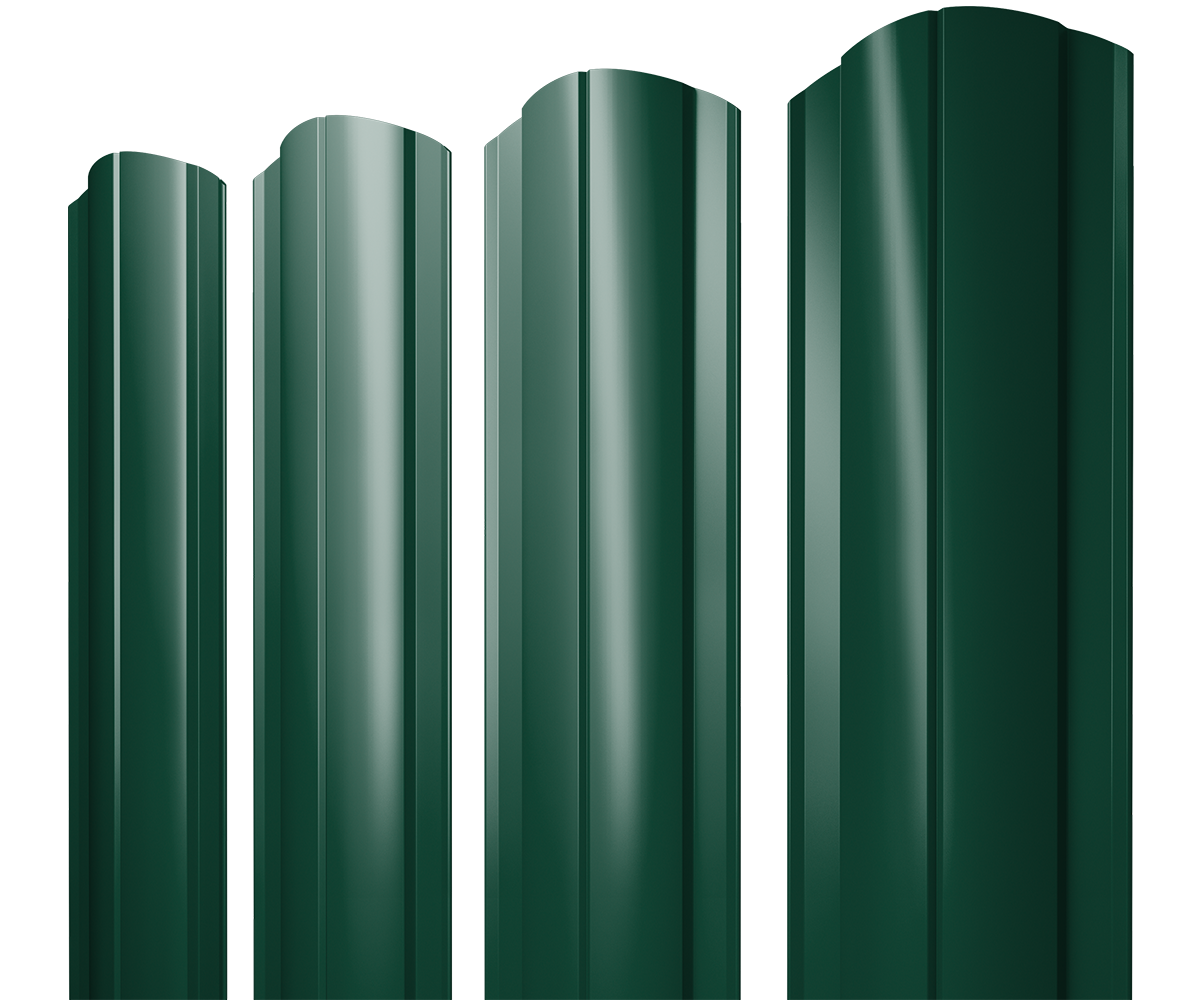 Штакетник Круглый фигурный 0,45 PE-Double RAL 6005 зеленый мох — Grandline